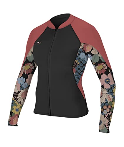 O'Neill Women's Bahia 1/.5mm Full Zip Wetsuit Jacket - Black/Twiggy/Tea Rose / 6