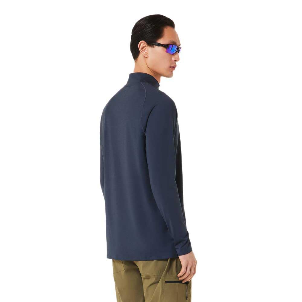 Oakley men's quarter-zip sweatshirt, navy, side view with zip collar