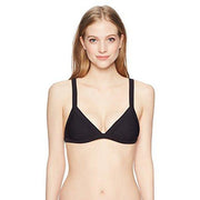 Women's fixed triangle bikini top with V-neck and underwire, black