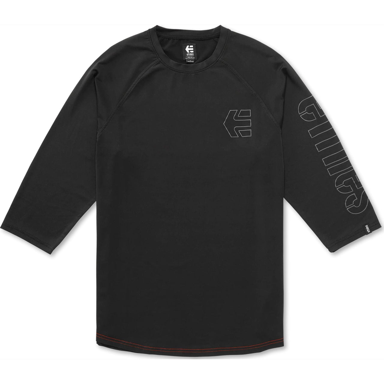 Black raglan jersey with skate logo graphic and three-quarter sleeves