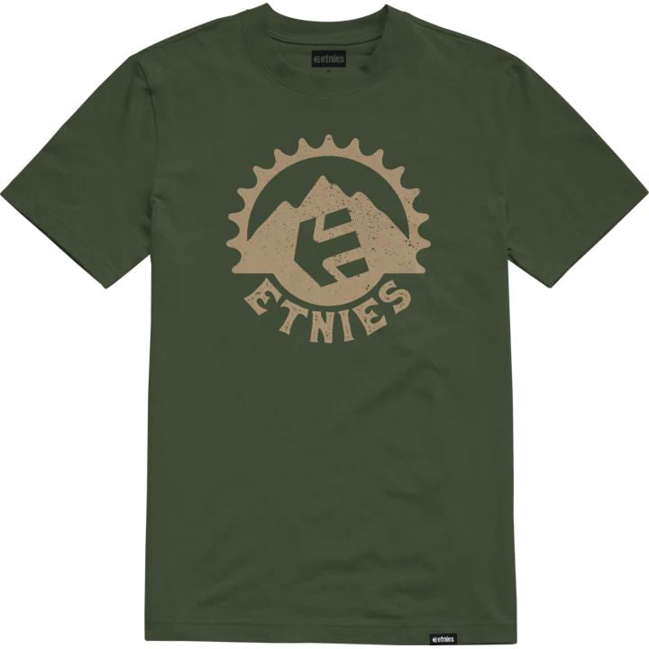 Men's dark green T-shirt with Etnies logo graphic at chest