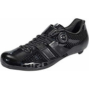Black cycling shoes with perforated toe and side strap details