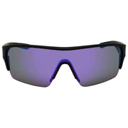 Sport sunglasses with black frame and purple mirrored lenses