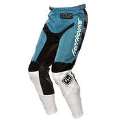 Color-block motocross pants, blue/black/white panels, Fasthouse logo patch