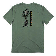 Men's washed chive crewneck T-shirt with BRIXTON vertical logo and dragon back print