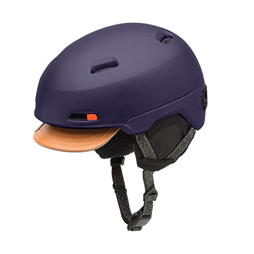 Adult urban cycling helmet in dark matte purple with side vents, reflector, and chin strap