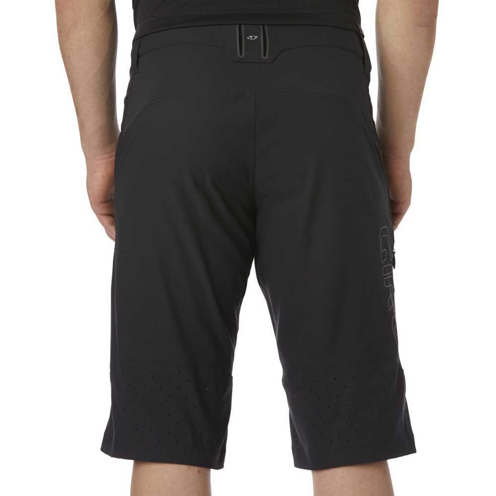 Black men's cycling shorts with snap-button waistband and side pocket, logo on leg