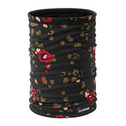 Dakine tubular neck gaiter with floral print, black base, red and gold accents