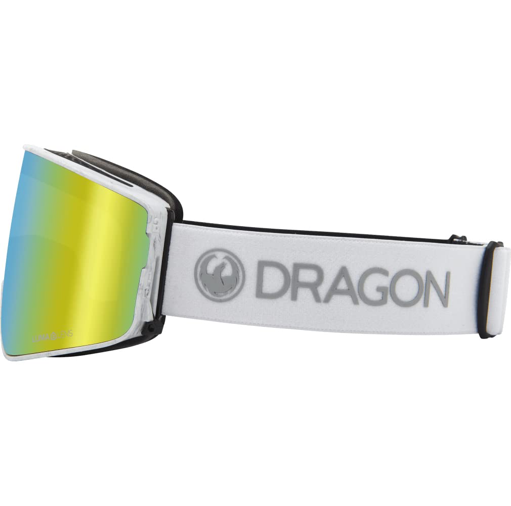 Dragon PXV2 snow goggles side view with yellow mirrored lens and gray strap