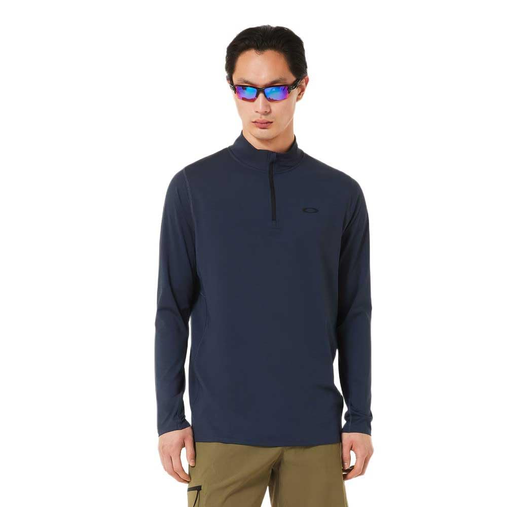 Oakley men's quarter-zip sweatshirt, navy, front view with long sleeves