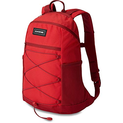 Unisex red backpack with top handle, front zip pocket, and padded shoulder straps