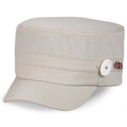 Khaki women's cap with curved brim, stitched panels, snap front tab, Dakine logo