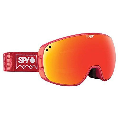 SPY snowboard goggles, red frame and orange Happy lens, adjustable strap