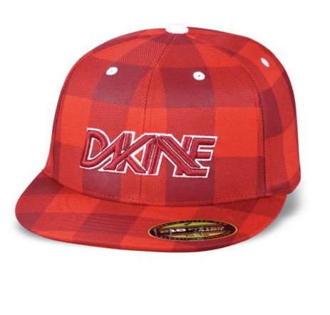 Red plaid snapback cap with Dakine logo and flat brim