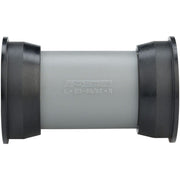 Bike bottom bracket cups, gray cylindrical center with black end rings, printed BB92 marking