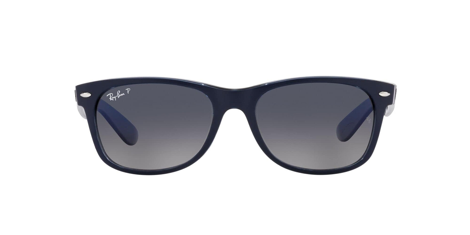 Ray-Ban New Wayfarer RB2132 Sunglasses - Matte Blue on Transparent Blue/Polarized Blue Gradient / 58 mm - 8056597662222