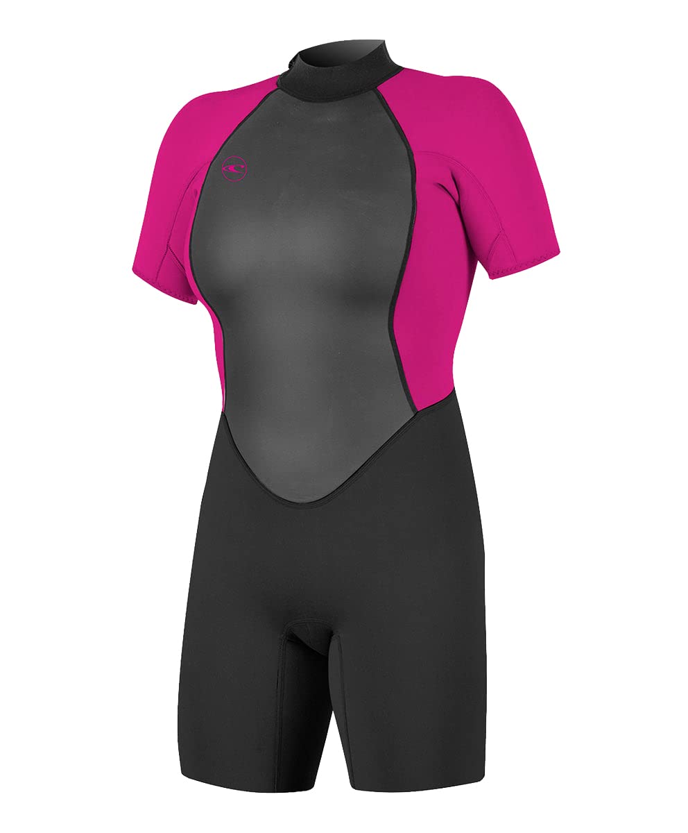O'Neill Women's Reactor-2 2mm Back Zip Short Sleeve Spring Wetsuit - Black/Berry / 12