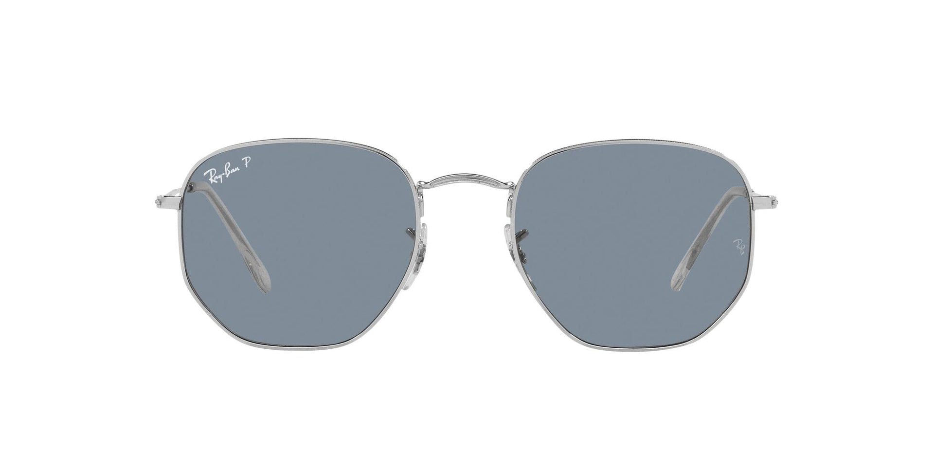 Ray-Ban Hexagonal Flat RB3548N Sunglasses - Silver/Polarized Blue / 54 mm - 8056597860703
