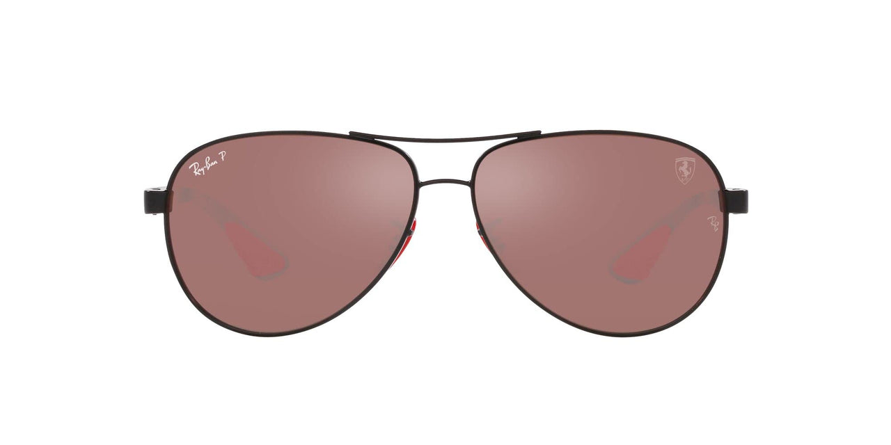 Ray-Ban Scuderia Ferrari Collection Aviator RB8331M Sunglasses - Matte Black/Purple Mirrored Silver Polarized / 61 mm - 8056597853590