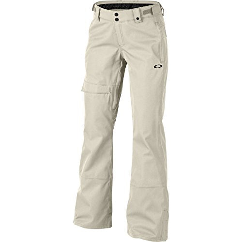 Oakley women's ski pants in light beige, cargo pocket, front buttons and belt loops