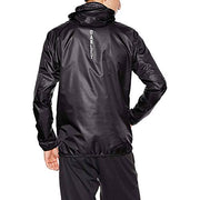 Oakley men's wind anorak jacket back view, black hood with vertical Oakley logo