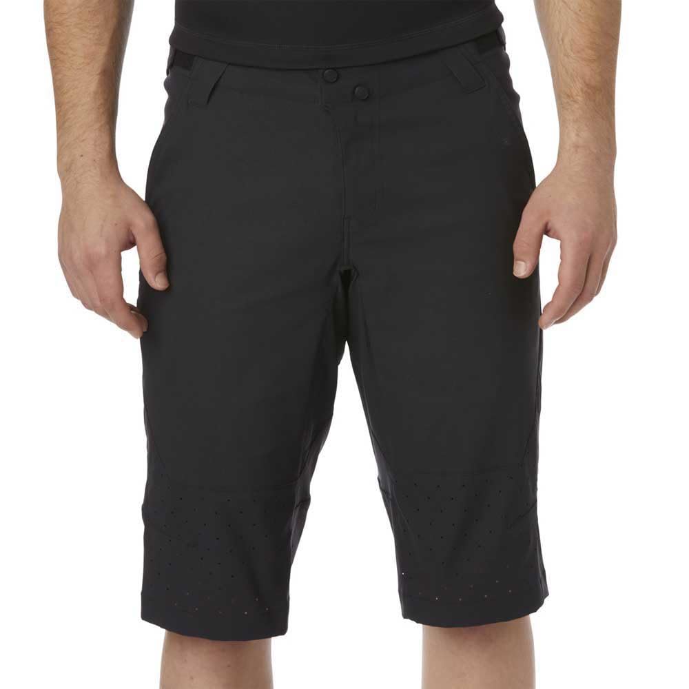 Black men's cycling shorts, dark waistband with button closure and side seams
