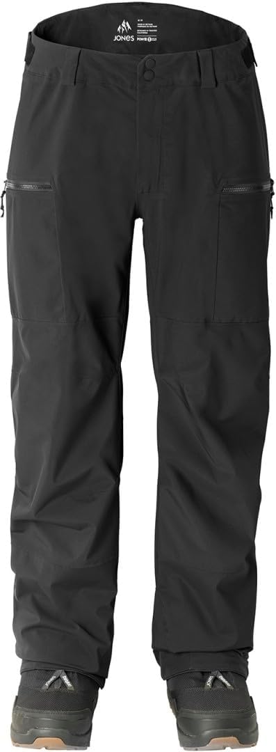 Men's black snow pants with side pockets and zip boot cuffs