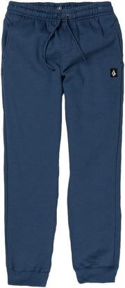 Men's blue fleece sweatpants with drawstring waist and side logo patch