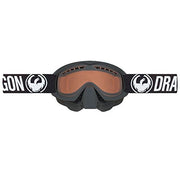 Black snowmobile goggles with amber tinted lens and vented foam face padding
