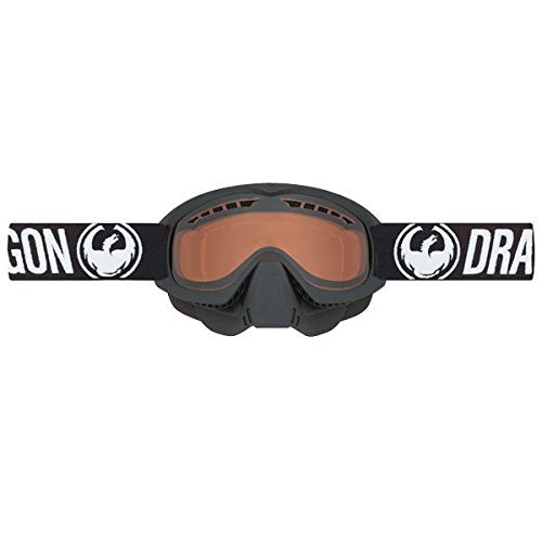 Black snowmobile goggles with amber tinted lens and vented foam face padding