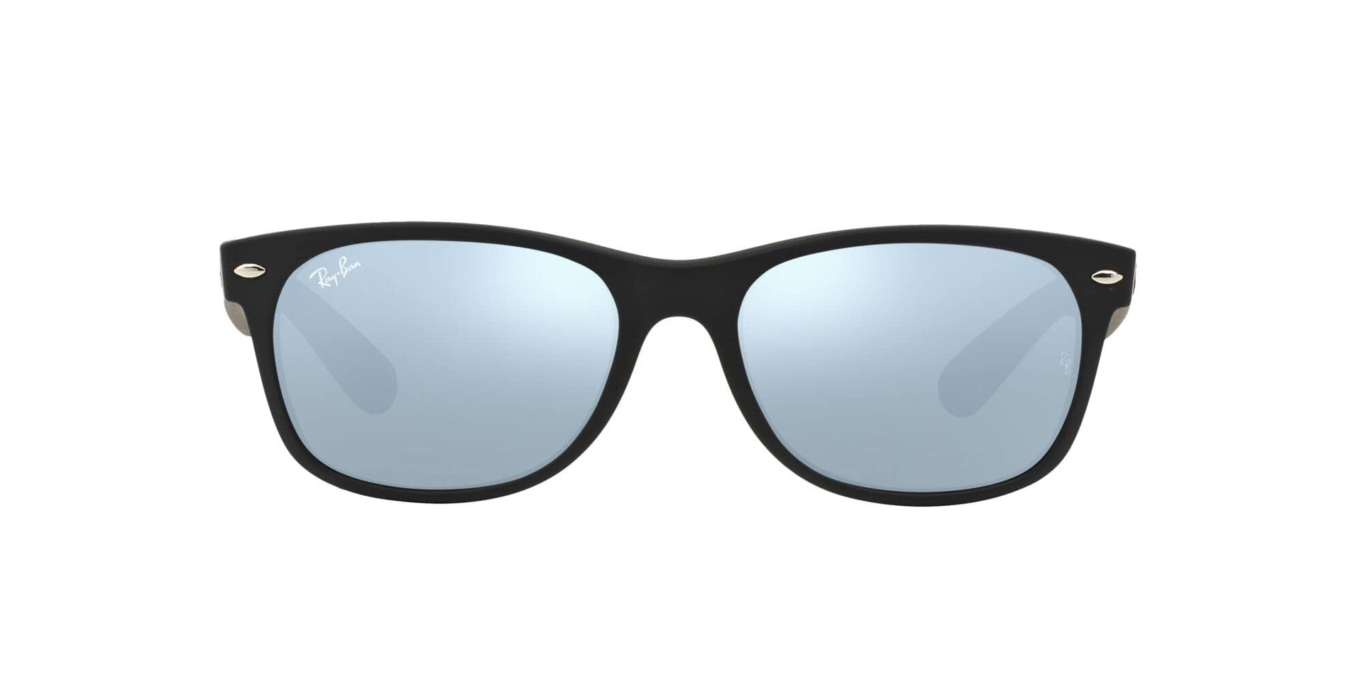 Ray-Ban New Wayfarer RB2132 Sunglasses - Rubber Black/Light Green Mirrored Silver / 52 mm - 8053672394382