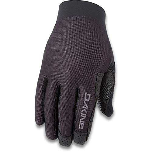 Cycling gloves in dark black, textured knit palm, padded knuckles, logo on back