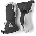 Women's ski gloves in dark gray and off-white with insulated cuff and wrist strap