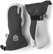 Women's ski gloves in dark gray and off-white with hook-and-loop wrist strap