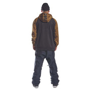 Men's back view tech snow sport hoodie with tobacco hood and dark gray body