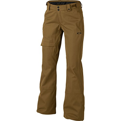 Oakley women's ski pants in brown, cargo pocket, front buttons and belt loops