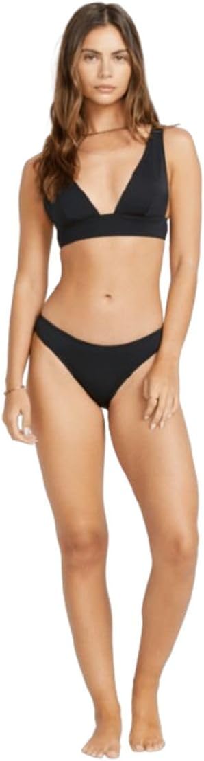Black plunge bikini top with V neckline and adjustable shoulder straps