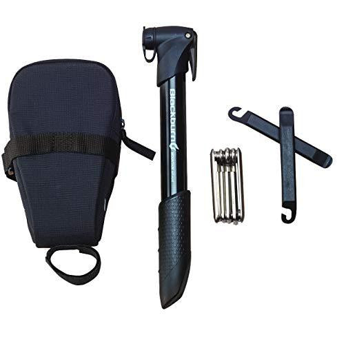 Bike repair kit set with pouch bag, mini pump, inflator cartridges, tire lever wrench