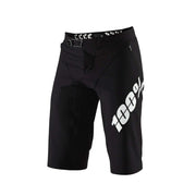 Black DH cycling shorts with white logo and adjustable waistband