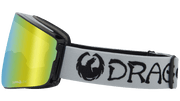 Dragon Alliance PXV2 snow goggles with neon yellow mirrored lens and white strap