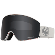 Dragon Alliance PXV2 snow goggles with dark smoke mirrored lens and white strap