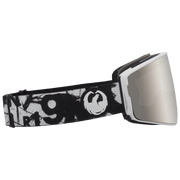 PXV2 snow goggles with black-and-white graphic strap and silver lens