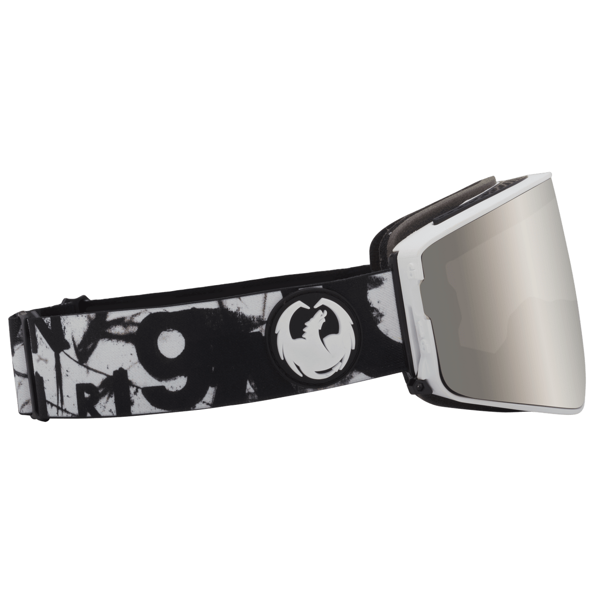 PXV2 snow goggles with black-and-white graphic strap and silver lens