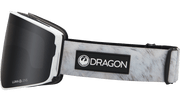 Snow goggles with speckled light frame strap and DRAGON logo patch