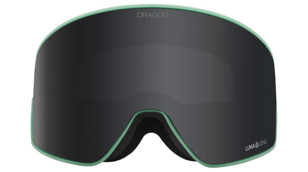 PXV2 snow goggles with black lens and green frame accents