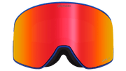 PXV2 snow goggles with red-orange mirrored lens and blue frame