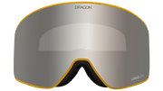 Dragon Alliance PXV2 snow goggles with dark grey mirrored lens and white strap
