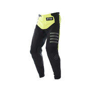 Youth hi-viz yellow and black motocross pants with white triple stripe on side