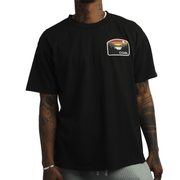 Black short-sleeve crewneck T-shirt with front chest patch logo