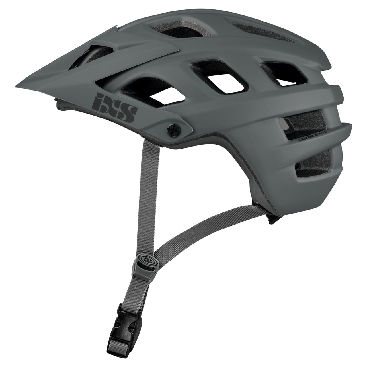 Graphite vented trail bike helmet with adjustable chin strap